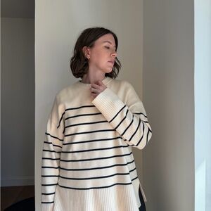 Zara Striped Cream and Black Sweater